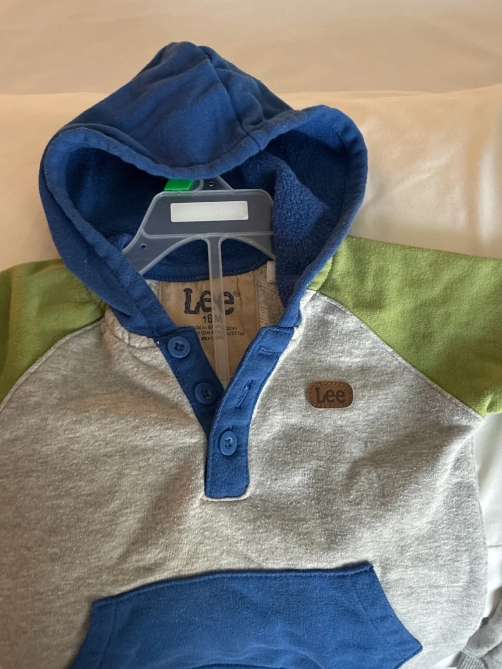 2 pc Hoodie & warm up set  in Gray with Blue Hood & Green Shoulder Accents